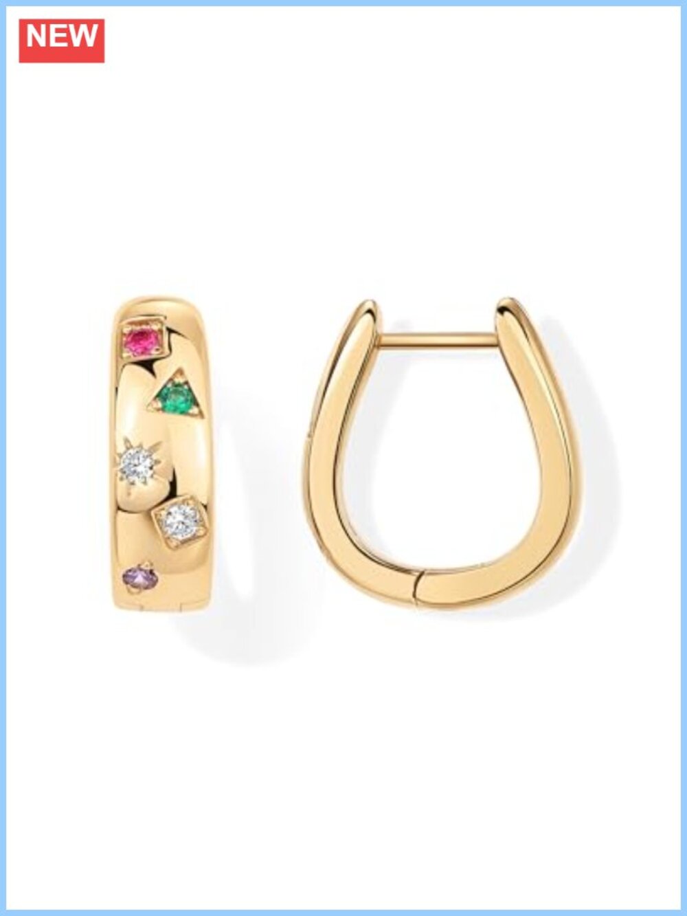 14K Gold Plated Chunky Hoop Earrings with Cubic Zirconia